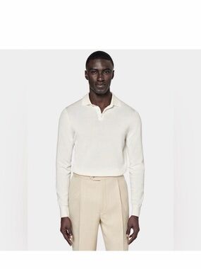 Suitsupply Cream Long-Sleeve Polo